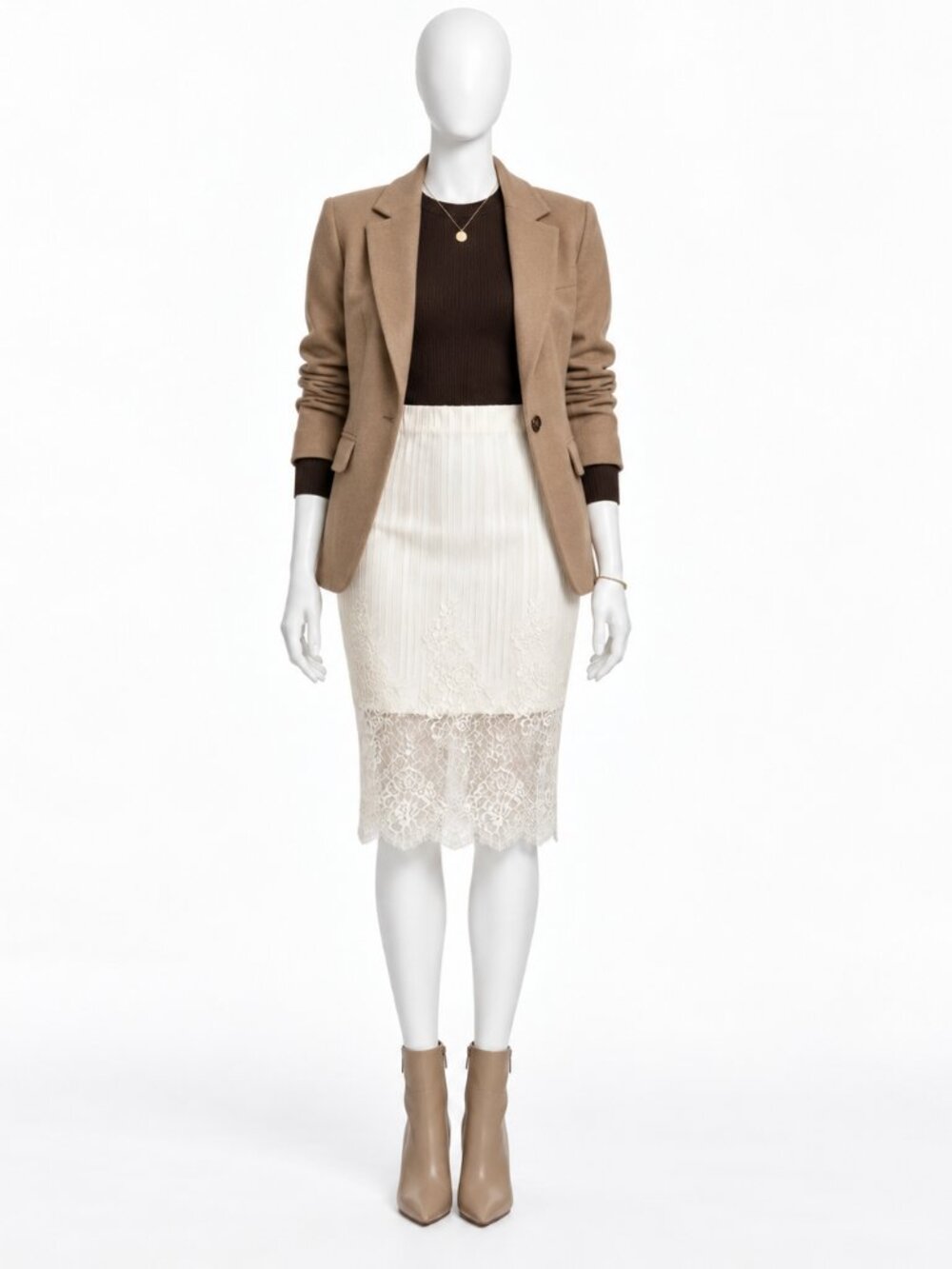 Latiste by Amy Cream Lace Pencil Midi Skirt Small Sheer Scallop Hem Coquette